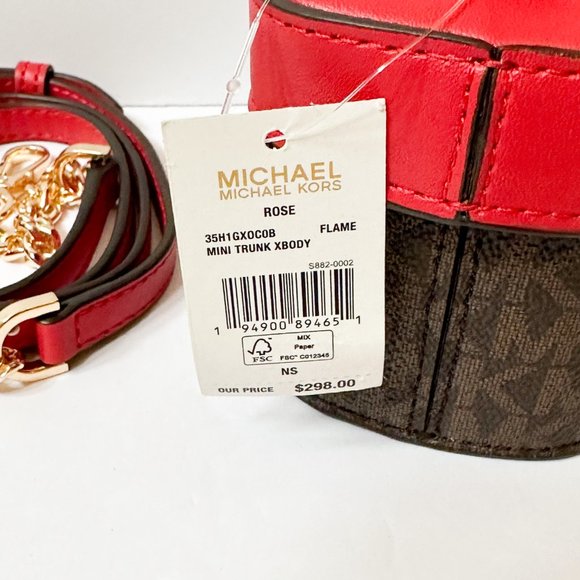 Michael Kors Rose MINI Trunk Crossbody Shoulder Bag MK Brown Red - Picture 6 of 10